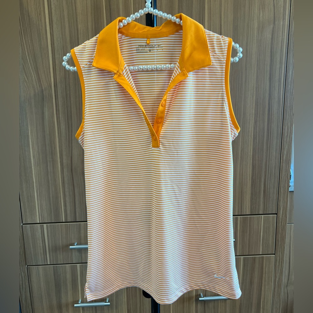 Nike Golf Orange and White Stripe Dry-Fit Top -Size Medium - Picture 3 of 12